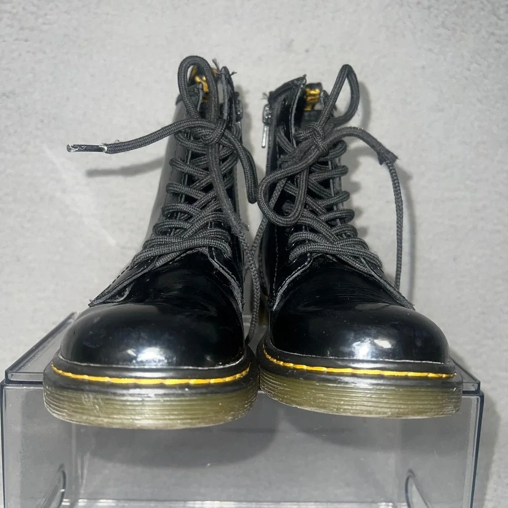 Dr. Martens 1460 J Boots Youth Sz 3 Black Patent Leather Side‎ Zip Lace Up Shoes